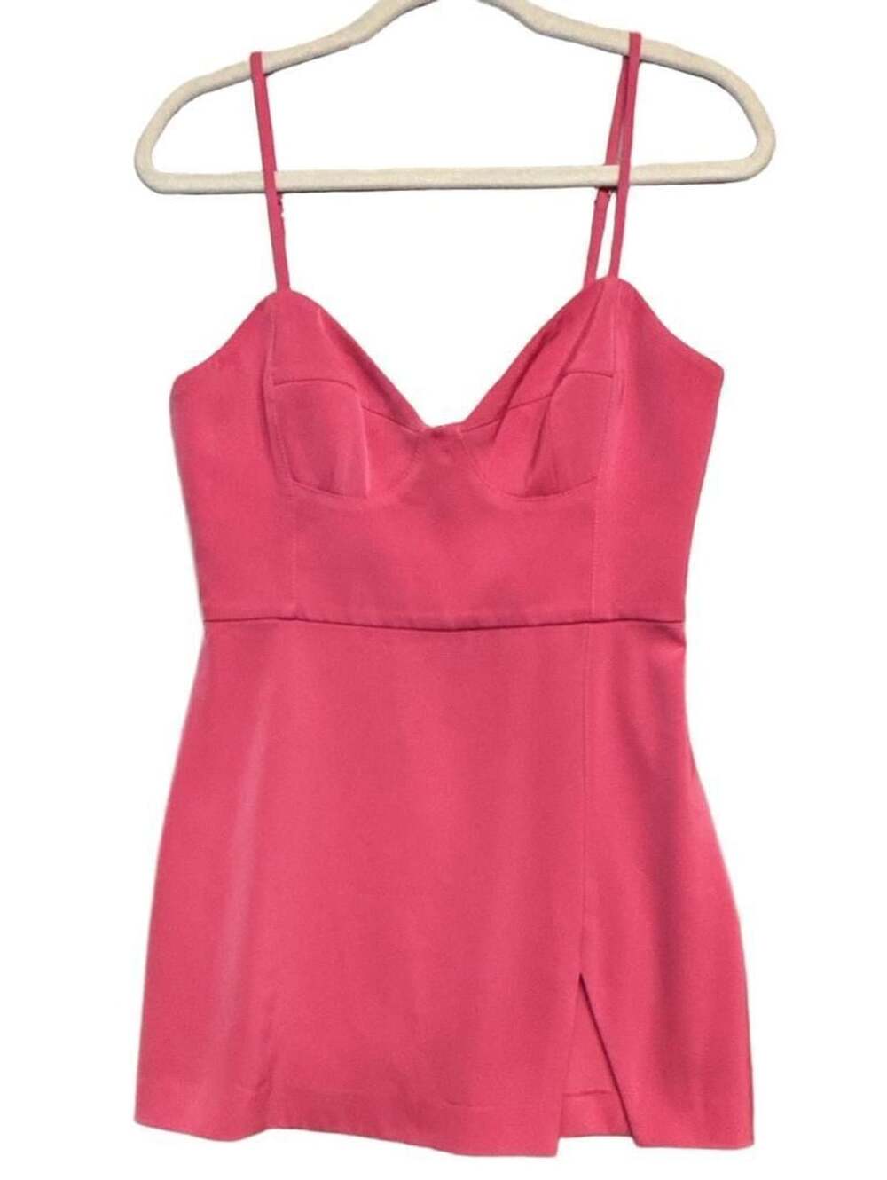 NBD Hot Pink Spaghetti Strap Bodycon Mini Dress with Front Slit